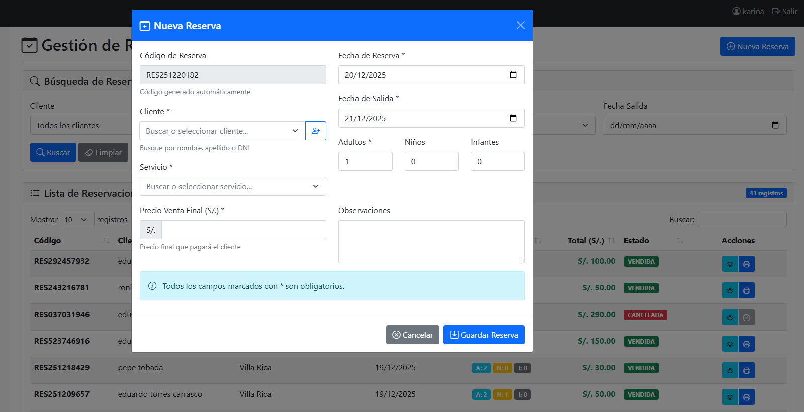 Calendario de salidas